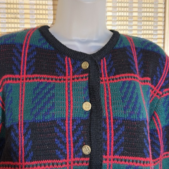 Tally Ho Vintage 1990s Y2K Plaid Tartan Button Down Cardigan Sweater Wool Medium - Picture 6 of 15